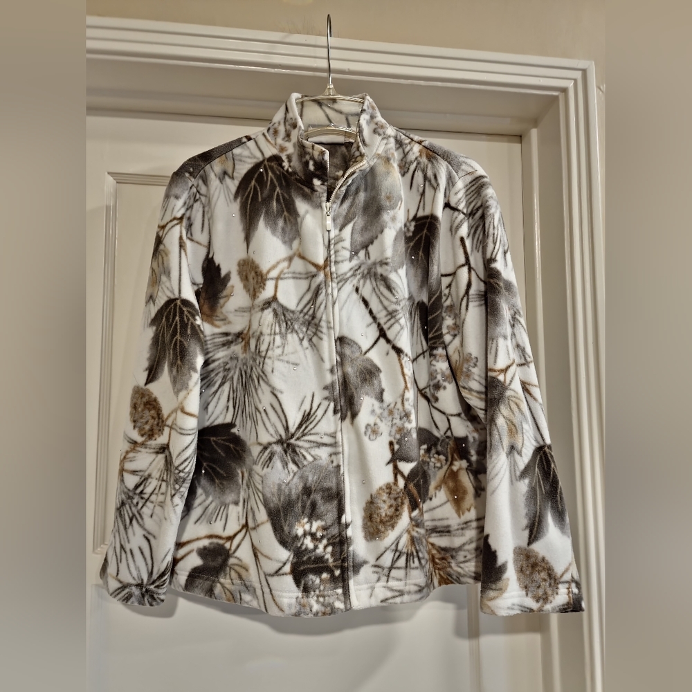 ALFRED DUNNER Fleece Jacket Sweatwe With Rhinestones